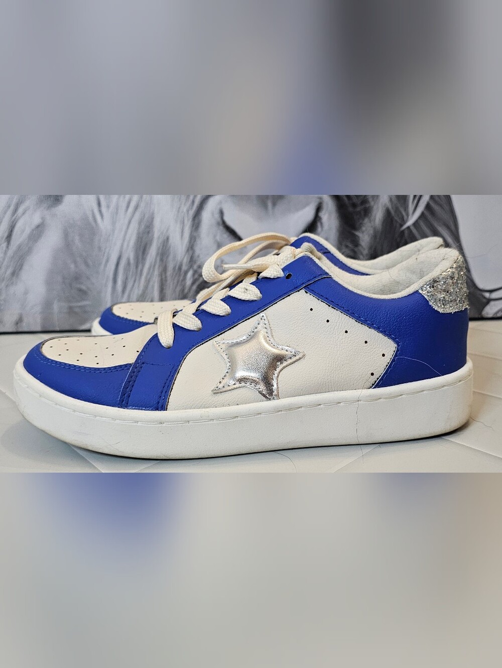 MKS Royal Blue White Silver Star Glitter Sneakers Size 7 Game Day